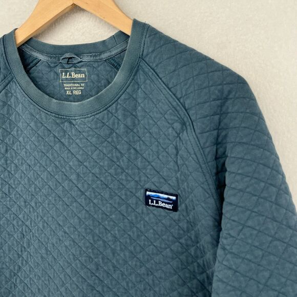 LL BEAN Sweatshirt Mens XL Quilted Crewneck Pullover Cotton Blend Balsam Green - Picture 3 of 16
